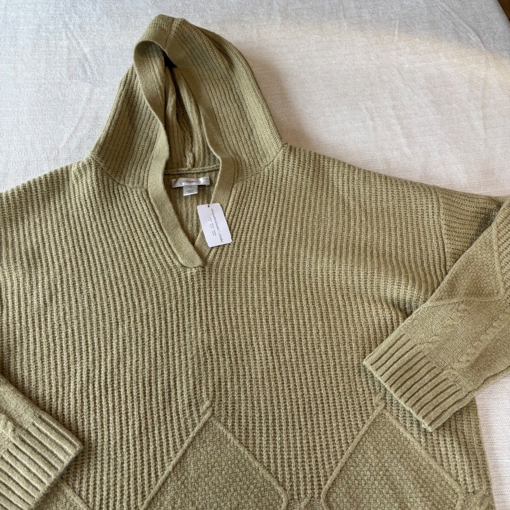 CJ Banks Womens 1X Olive Green Ribbed Knit Hooded V-Neck‎ Sweater NWT A480956